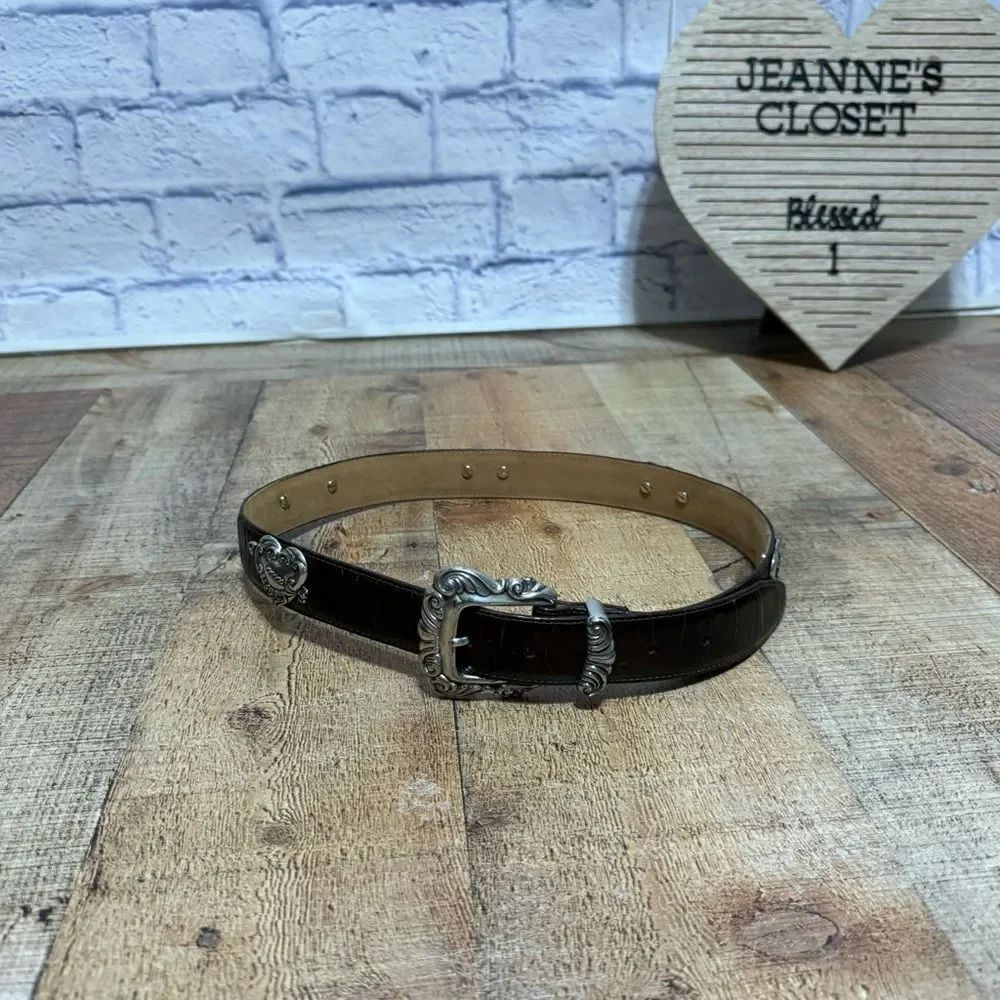 Vintage1996 Brighton Croc Embossed Leather Belt Brown # 42409 5019